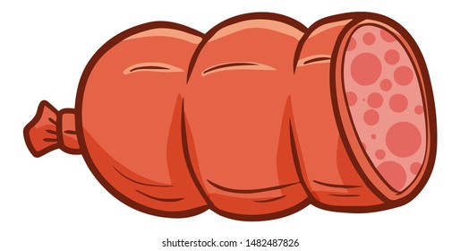 Cute and yummy funny big half part of sausage ready to eat