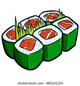 Cute and yummy green sushi - vector.