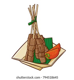 Cute and yummy "Sate Jeroan", a traditional cuisine from West Java - Indonesia. Beautiful presentation and delicious - vector.