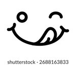 Cute yummy smiley face icon showing tongue licking mouth, symbol of delicious tasty food. Perfect vector emoticon design in clean line cartoon style for food, emoji, and fun themes.