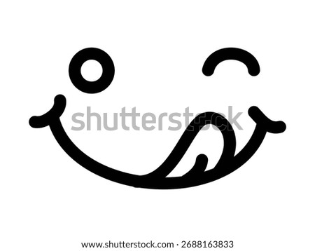Cute yummy smiley face icon showing tongue licking mouth, symbol of delicious tasty food. Perfect vector emoticon design in clean line cartoon style for food, emoji, and fun themes.