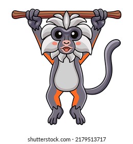 Cute zanzibar red colobus monkey cartoon hanging on tree