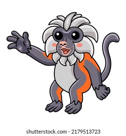 Cute zanzibar red colobus monkey cartoon waving hand