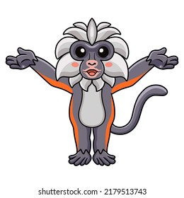 Cute zanzibar red colobus monkey cartoon raising hands