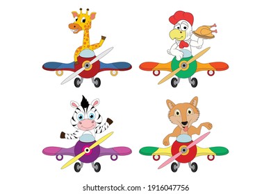 cute zebra animal cartoon with airplane