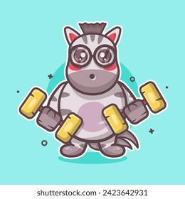 cute zebra animal character mascot doing bodybuilding using dumbbell isolated cartoon 