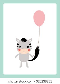 cute zebra with balloon