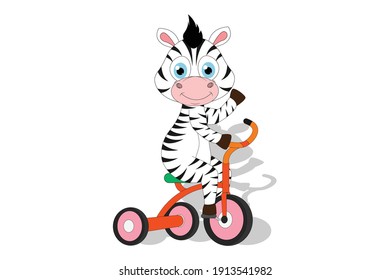 cute zebra cartoon with bicycle