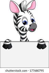 Cute zebra cartoon with blank sign 