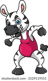 Cute zebra cartoon character wearing wrestling costume of illustration