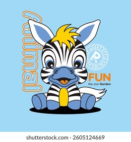 Cute Zebra Cartoon, Flat Vector Illustration