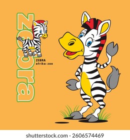 Cute Zebra Cartoon, Flat Vector Illustration
