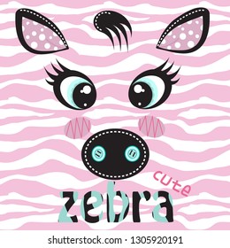 Cute Zebra cartoon hand drawn vector illustration. Can be used for baby t-shirt printing, fashion print design, children wear, baby shower celebration greeting and invitation card.