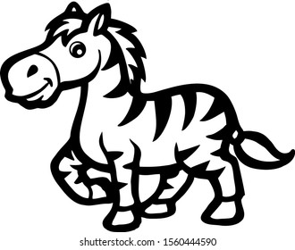 cute zebra cartoon image, seen from the side of a zebra horse