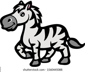 cute zebra cartoon image, seen from the side of a zebra horse