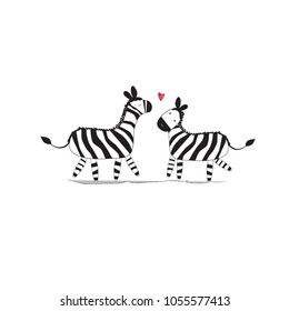 Cute zebra cartoon in love vector illustration For print, baby clothes, t shirt, child or wrapping paper. Creative girlish original design