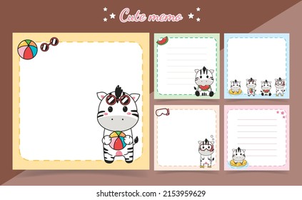 cute zebra cartoon summer memo notes Template for Greeting Scrap booking Card Design