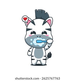 Cute zebra cartoon vector illustration brushing teeth