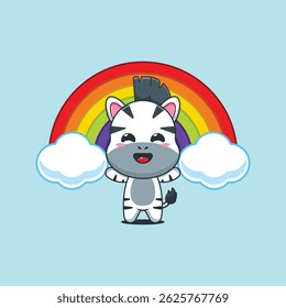 Ilustración vectorial linda de la historieta de la cebra con el arco iris