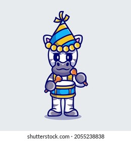 cute zebra celebrates new year playing drums, suitable for t-shirt design or happy new year mascot