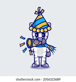 cute zebra celebrates the new year by blowing the trumpet, suitable for new year t-shirt design or cute animal new year mascot