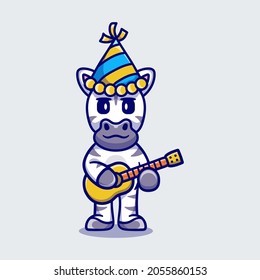 cute zebra celebrating new year with guitar, suitable for new year t-shirt design or cute animal new year mascot