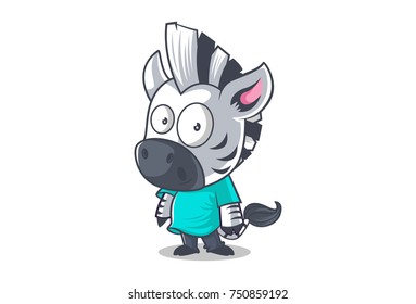 Cute Zebra Character Mascot Shocked. Vector Illustration. Isolated on white background.