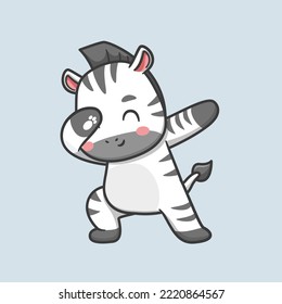 Cute Zebra Dabbing Cartoon Vector Icon Illustration. Animal Nature Icon Concept Isolated Premium Vector. Flat Cartoon Style