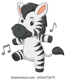 Cute Zebra Dancing Cartoon Vector Illustration. Animal Nature Icon Concept Isolated Premium Vector