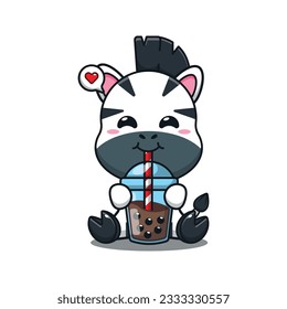 cute zebra drink bubble milk tea cartoon vector illustration.