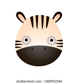 Cute Zebra Face, Baby Animal Head Vector Illustration