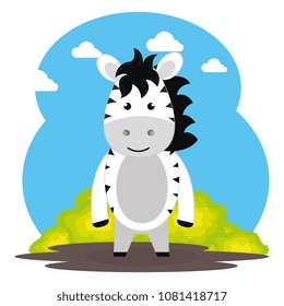 cute zebra in the field landscape character