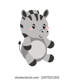 Cute zebra. Zebra flat hand drawn poster. Cartoon character for kids and babies fashion. Vector children s illustration. Funny zoo print. EPS