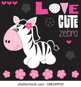 cute zebra with flower vector illustration