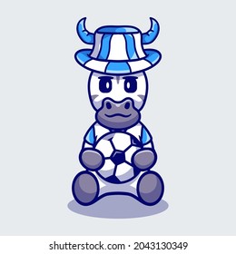 cute zebra football supporter with ball and hat, suitable for football fans t-shirt or animal icon design