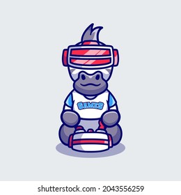 cute zebra gamer playing game with virtual reality headset, suitable for t-shirt design or e sport club mascot