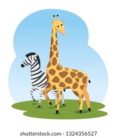 cute zebra and giraffe wild animals