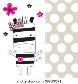 cute zebra girl with flowers, T-shirt design for girls vector illustration