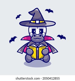 cute zebra halloween witch reading a book, suitable for cute animal halloween t-shirts or mascot designs