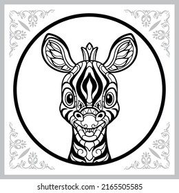 cute zebra head cartoon zentangle arts. isolated on white background.