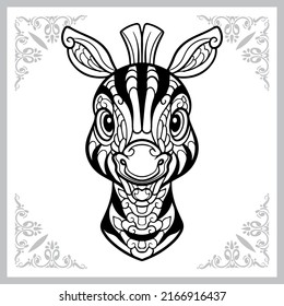 cute zebra head cartoon zentangle arts. isolated on white background. Vector illustration
