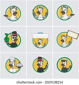 Cute Zebra Head Circle Label set, Yellow Colors Background, Cartoon, Mascot, Animals, Character, Vector and Illustration.
