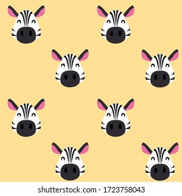 Cute Zebra Head Seamless Pattern Vector. In flat style Vector background for kids design.