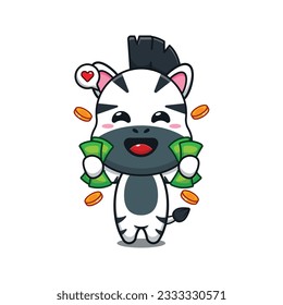 cute zebra holding money cartoon vector illustration.