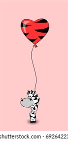 cute zebra holds a balloon heart eps10 vector