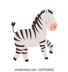 Cute Zebra Symbol. Aufkleber für soziale Netzwerke, grafisches Element für Website. Tropisches und exotisches Tier, Savanne und Afrika. Spielzeug, Maskottchen. Charmanter Charakter für Kinder. Cartoon-Flavektor-Vektorgrafik