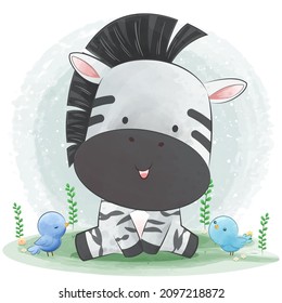 Cute zebra illustration watercolor style