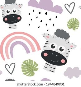 Cute zebra illustration. Zoo Pattern. Cute cartoon animal. Can be used for book illustrations, wallpapers and other items.