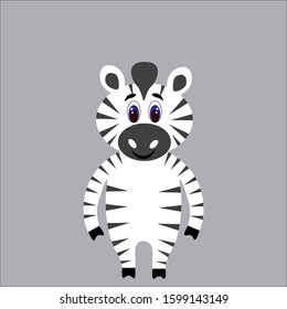 Cute zebra isolated on a gray background. Flat style. Stock vector illustration for decoration and design, children's books and coloring books, cards, posters, banners, fabrics and more.