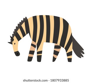 Cute Zebra Jungle Animal, African Safari Travel, Side View Cartoon Vector Illustration on White Background